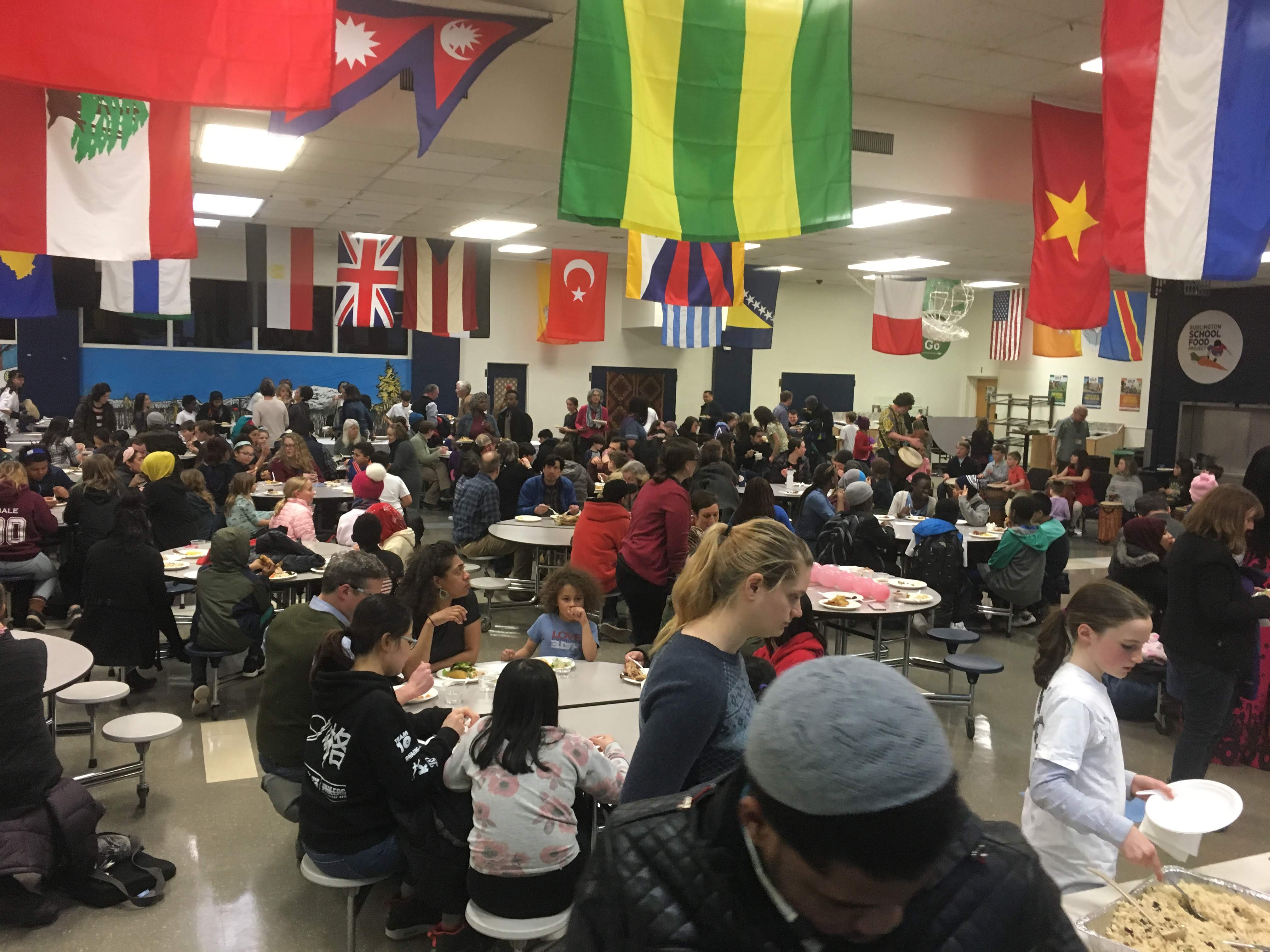Packed Cafeteria Enjoys Drummers on Right