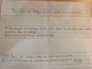 Students write about n word circle