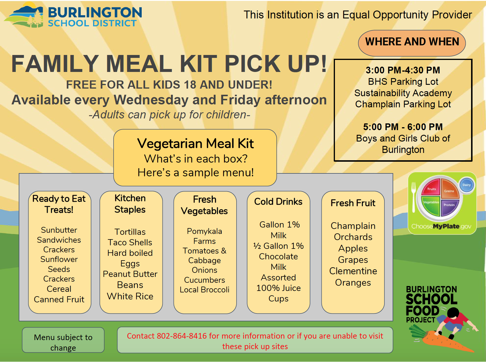 Free Family Meal Kits Wednesdays and Fridays - Burlington School District