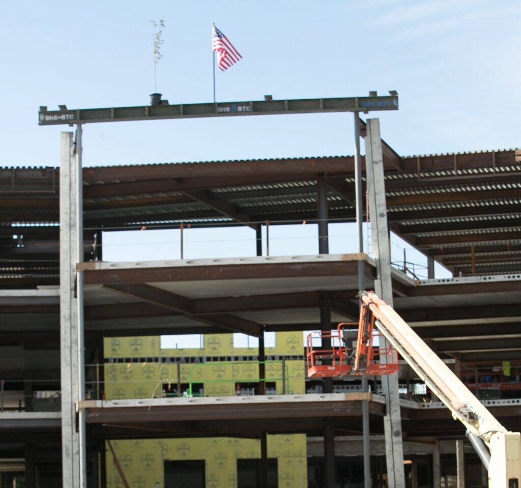the final beam in place