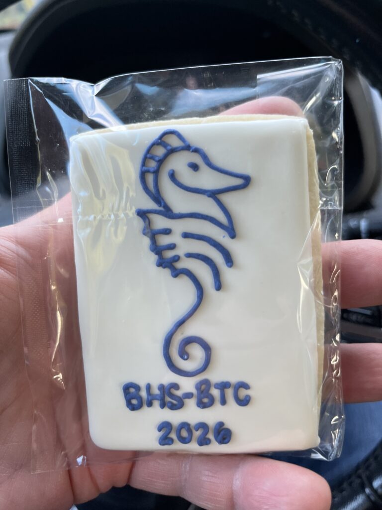 a cookie with a seahorse logo!