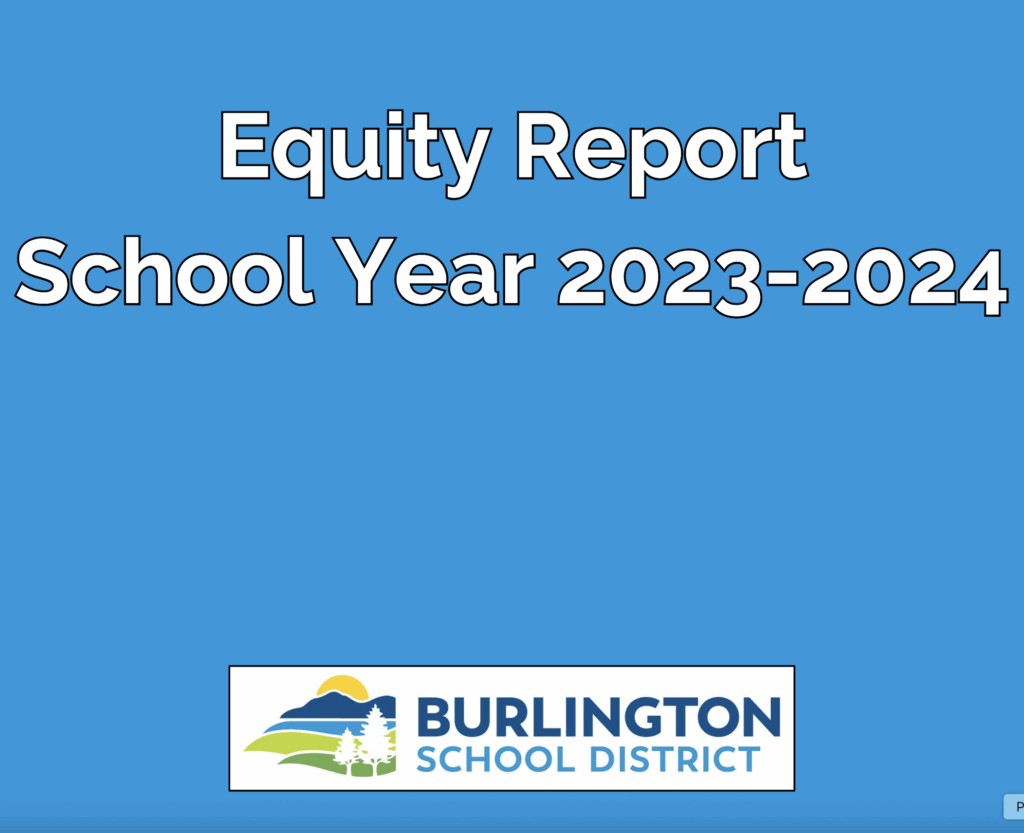 Blue background with the words "Equity Report" School Year 2023-2034