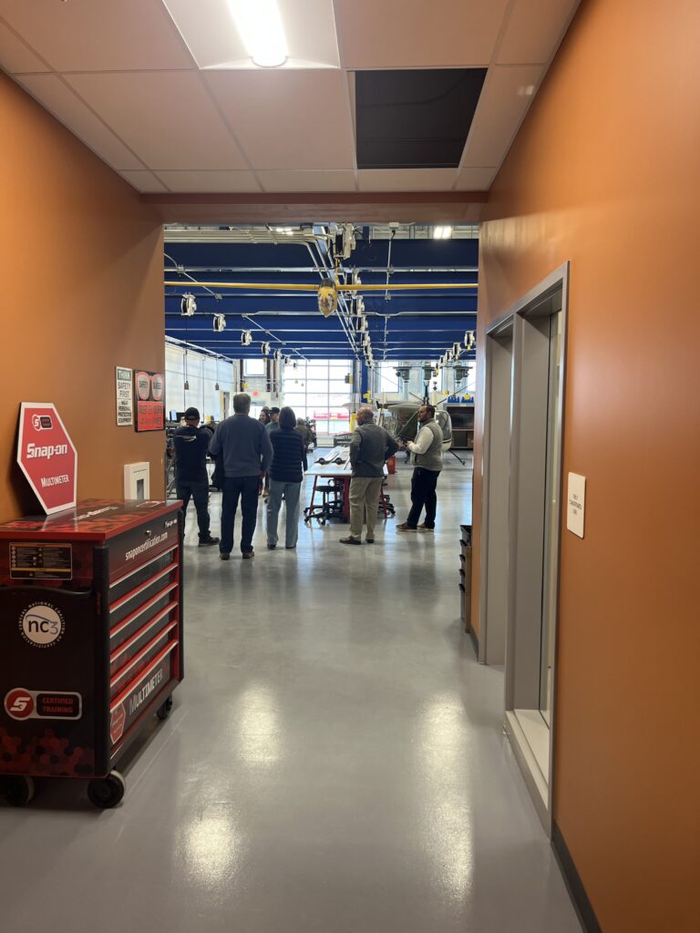 looking down into the hangar