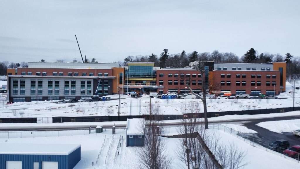 photo showing new bhs/btc building under construction in the winter with snow