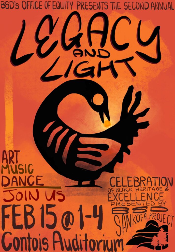 Poster showing Sankofa bird and promoting Legacy and Light event. 