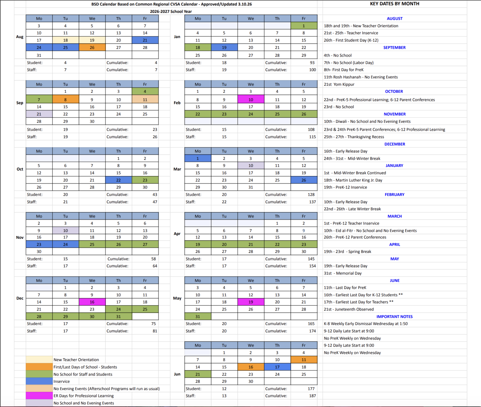 BSD Releases SY27 School Calendar – First Day of School August 26!